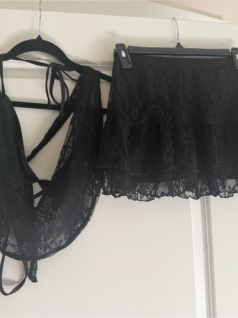 Black Lace Bralette and Mini Skirt Set